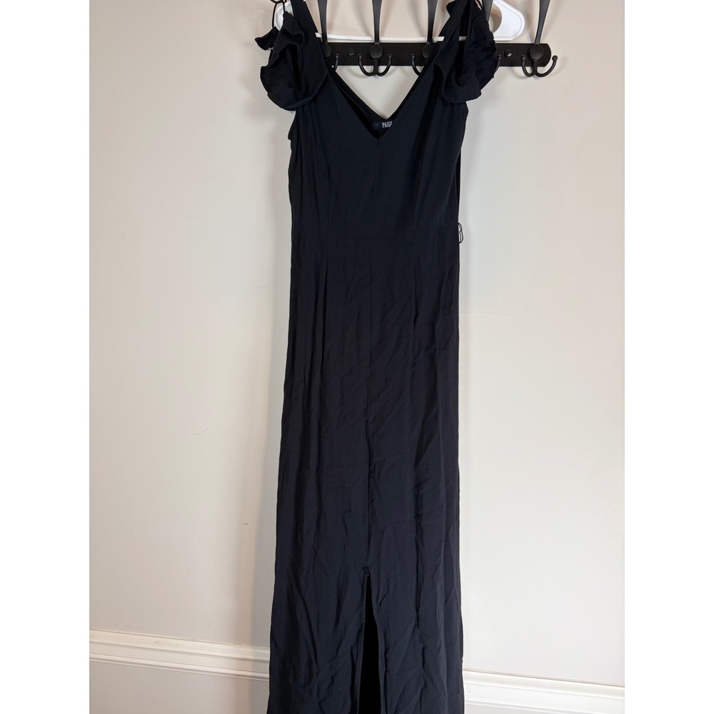 Paige Black Cold Shoulder Ruffle V-Neck Maxi Dress with Front Slit Size S